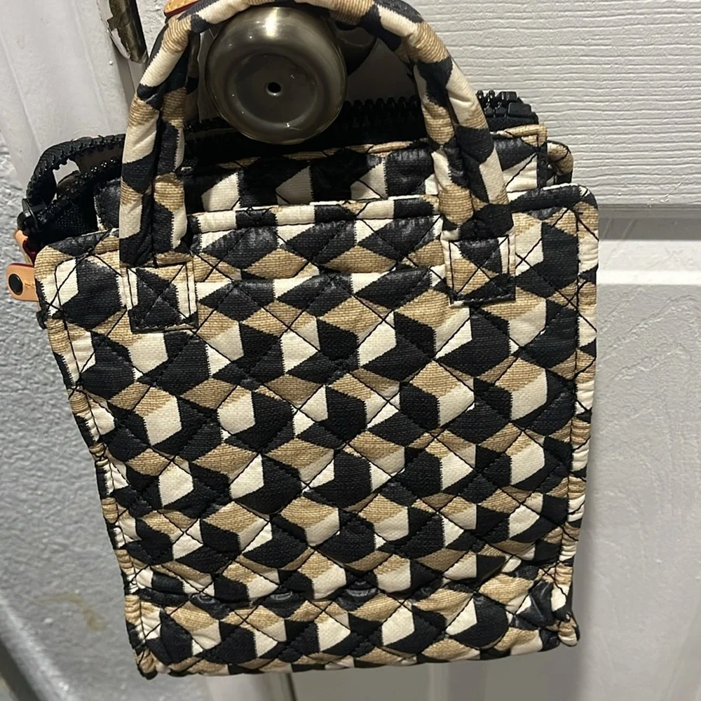 MZ Wallace tote.  Stylish Geometric Quilted Tote Bag - Black, Cream, Tan - Picture 6 of 7